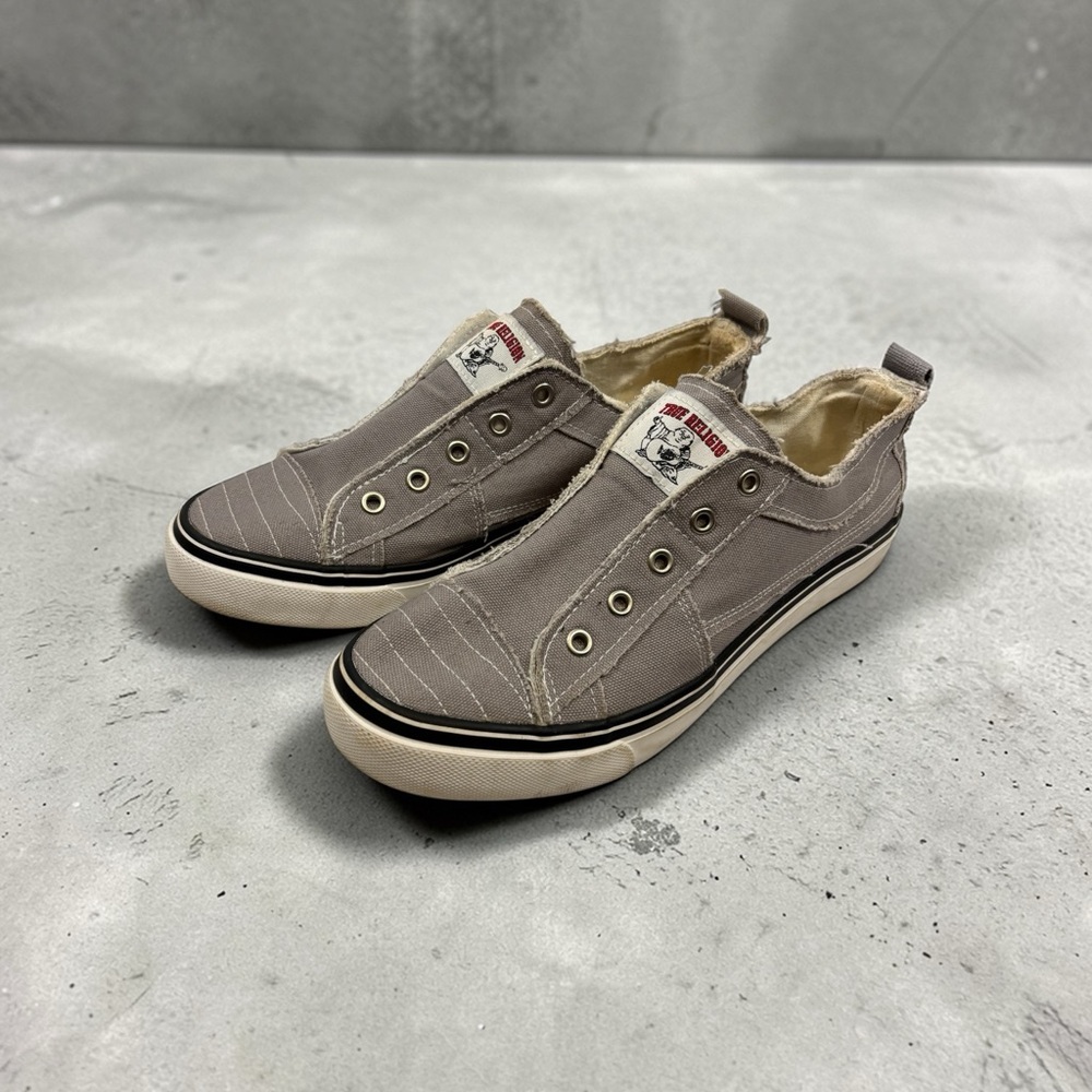10 True Religion Korey Slip On Sneaker Grey Gray Distressed Canvas